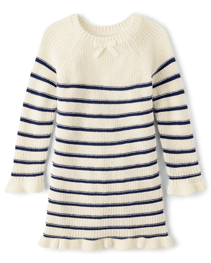 Baby And Toddler Girls Striped Ruffle Sweater Dress