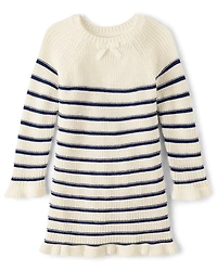 Baby And Toddler Girls Striped Ruffle Sweater Dress