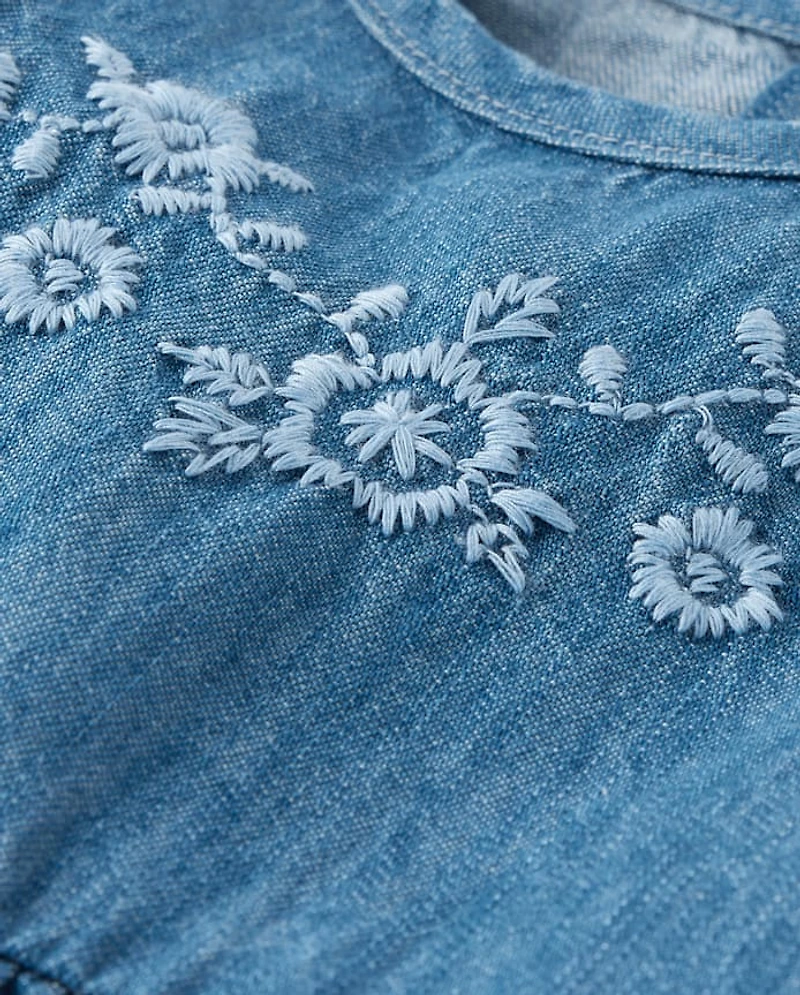 Baby And Toddler Girls Embroidered Floral Chambray Fit Flare Dress