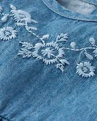 Baby And Toddler Girls Embroidered Floral Chambray Fit Flare Dress