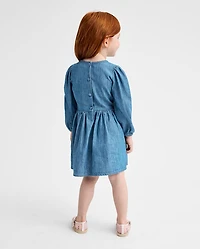 Baby And Toddler Girls Embroidered Floral Chambray Fit Flare Dress