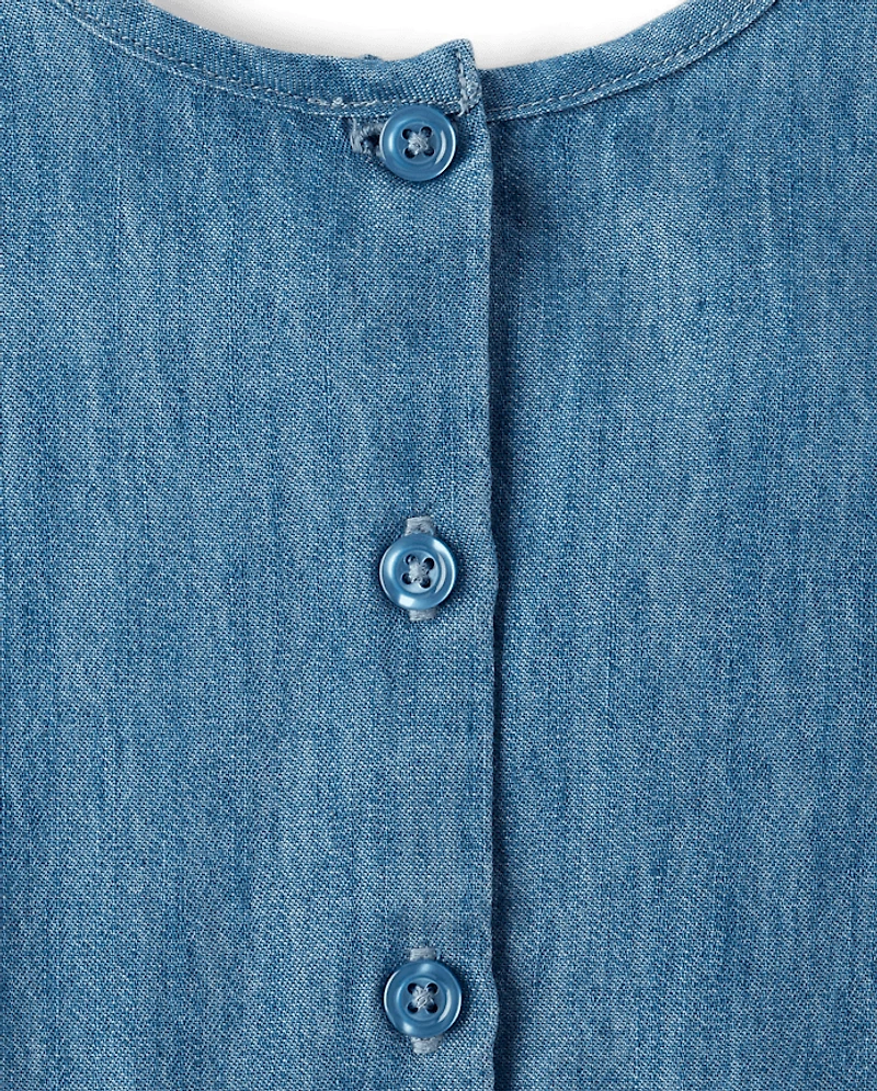 Baby And Toddler Girls Embroidered Floral Chambray Fit Flare Dress