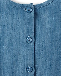 Baby And Toddler Girls Embroidered Floral Chambray Fit Flare Dress