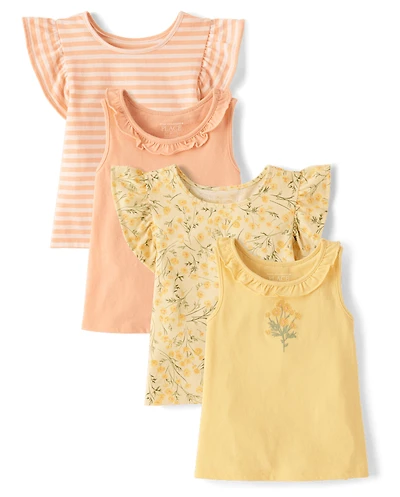 Lot de 4 débardeurs fleuris à volants pour petites filles