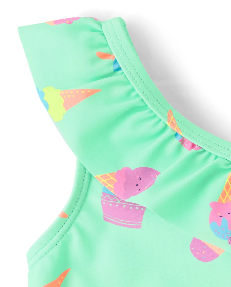 Baby And Toddler Girls Ice Cream One Shoulder Piece Swimsuit