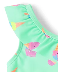 Baby And Toddler Girls Ice Cream One Shoulder Piece Swimsuit