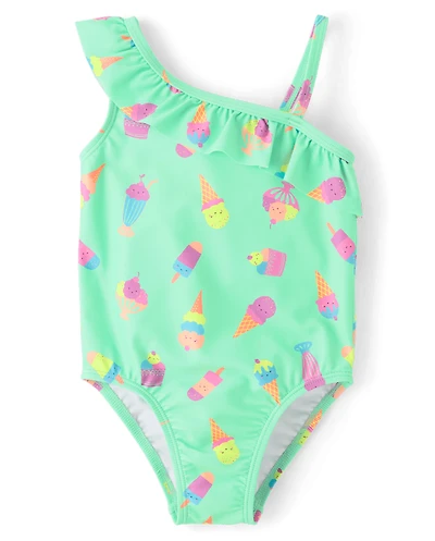 Baby And Toddler Girls Ice Cream One Shoulder Piece Swimsuit