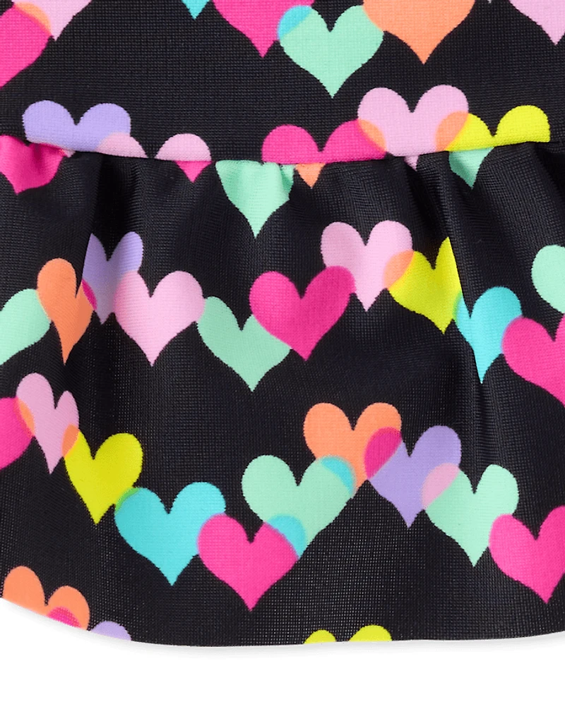 Baby And Toddler Girls Rainbow Heart Peplum Tankini Swimsuit