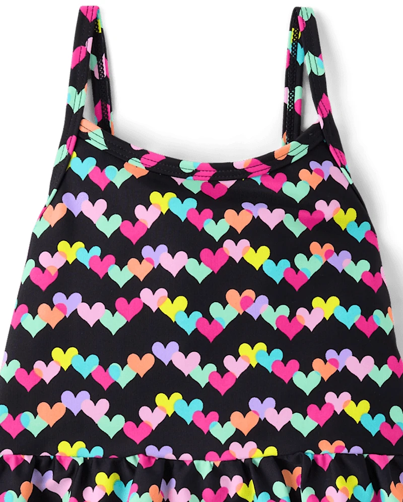 Baby And Toddler Girls Rainbow Heart Peplum Tankini Swimsuit