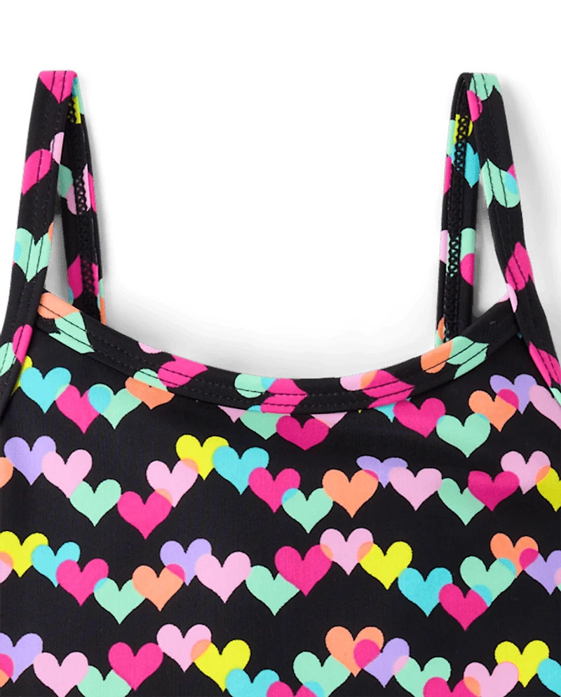 Baby And Toddler Girls Rainbow Heart Peplum Tankini Swimsuit