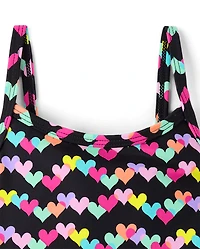 Baby And Toddler Girls Rainbow Heart Peplum Tankini Swimsuit
