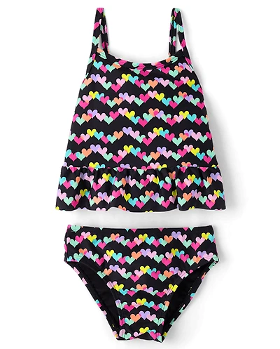 Baby And Toddler Girls Rainbow Heart Peplum Tankini Swimsuit