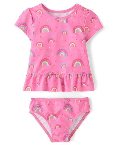 Maillot de bain anti-UV arc-en-ciel à basque pour bébés et petites filles