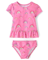 Maillot de bain anti-UV arc-en-ciel à basque pour bébés et petites filles