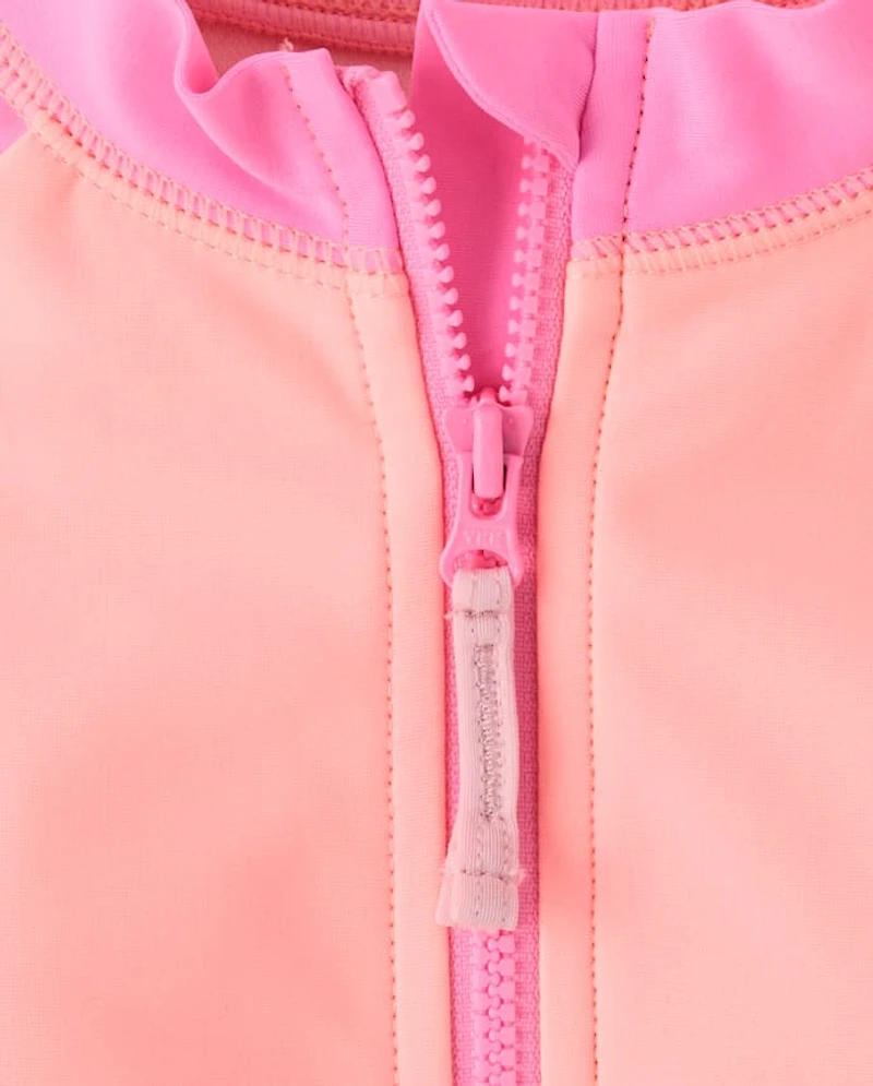 Baby And Toddler Girls Colorblock Half Zip Rashguard One Piece Swimsuit