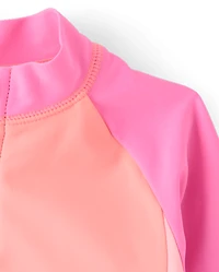 Baby And Toddler Girls Colorblock Half Zip Rashguard One Piece Swimsuit