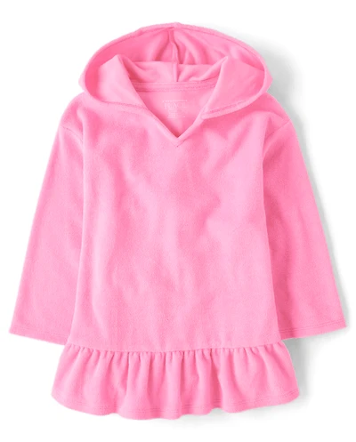 Baby And Toddler Girls Hooded Peplum Terry Swim Cover-Up