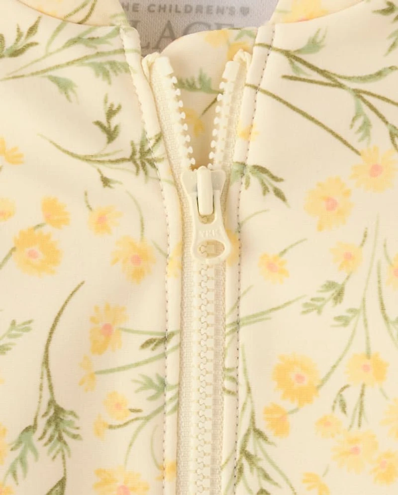 Baby And Toddler Girls Floral Half Zip Rashguard One Piece Swimsuit