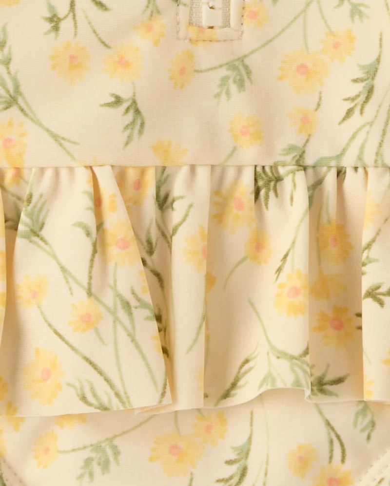 Baby And Toddler Girls Floral Half Zip Rashguard One Piece Swimsuit