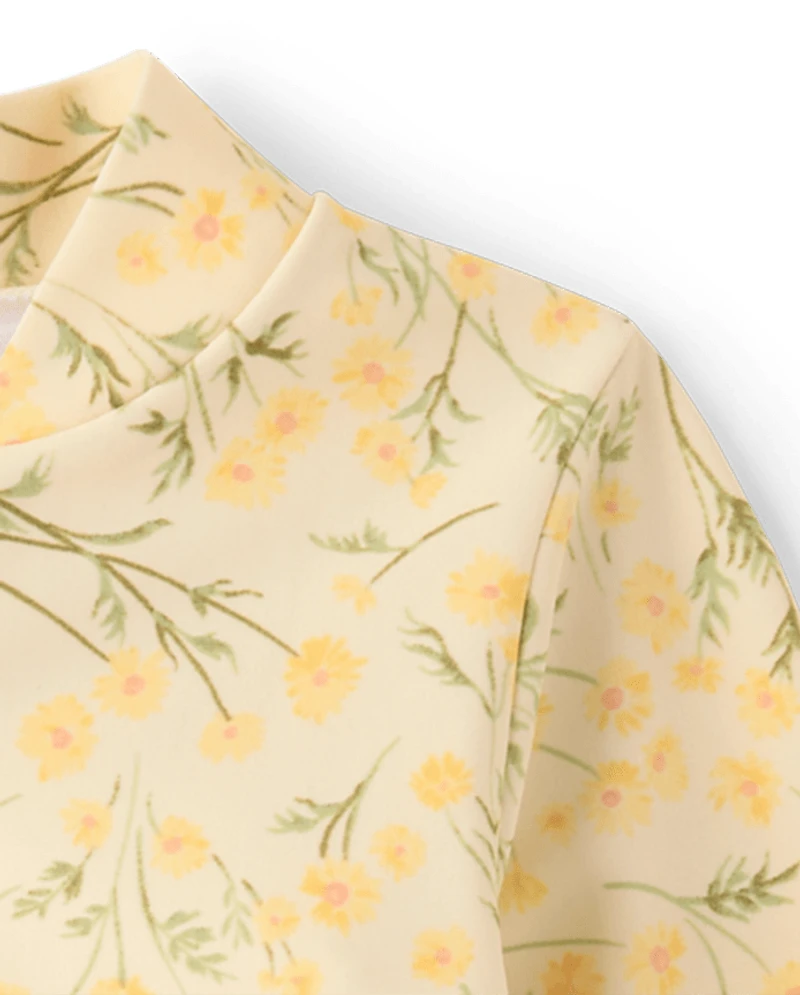 Baby And Toddler Girls Floral Half Zip Rashguard One Piece Swimsuit