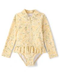 Baby And Toddler Girls Floral Half Zip Rashguard One Piece Swimsuit