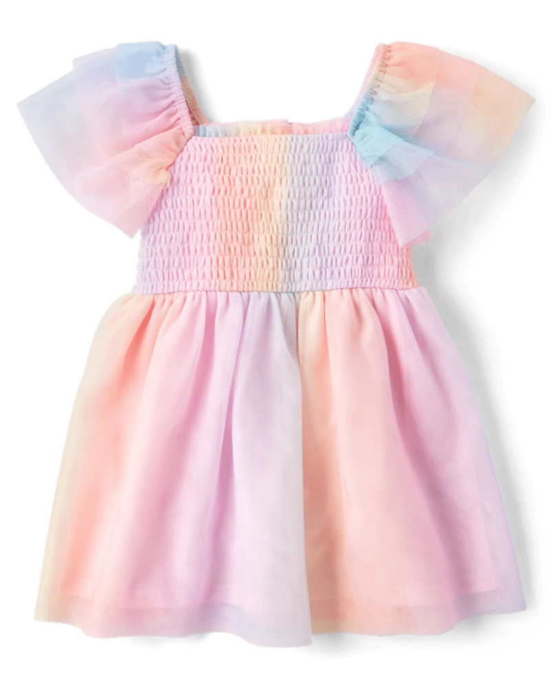 Toddler Girls Rainbow Mesh Flutter Dress