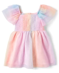 Toddler Girls Rainbow Mesh Flutter Dress