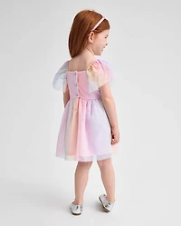 Toddler Girls Rainbow Mesh Flutter Dress