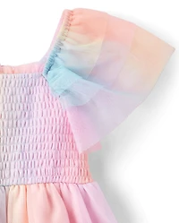 Toddler Girls Rainbow Mesh Flutter Dress