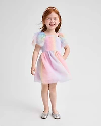 Toddler Girls Rainbow Mesh Flutter Dress