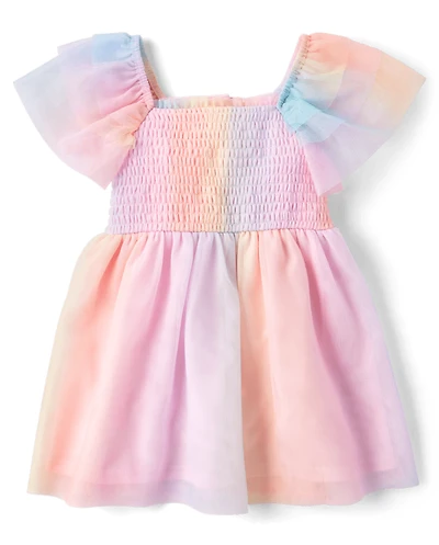 Toddler Girls Rainbow Mesh Flutter Dress