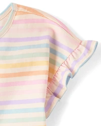 Toddler Girls Rainbow Striped Flutter Tee