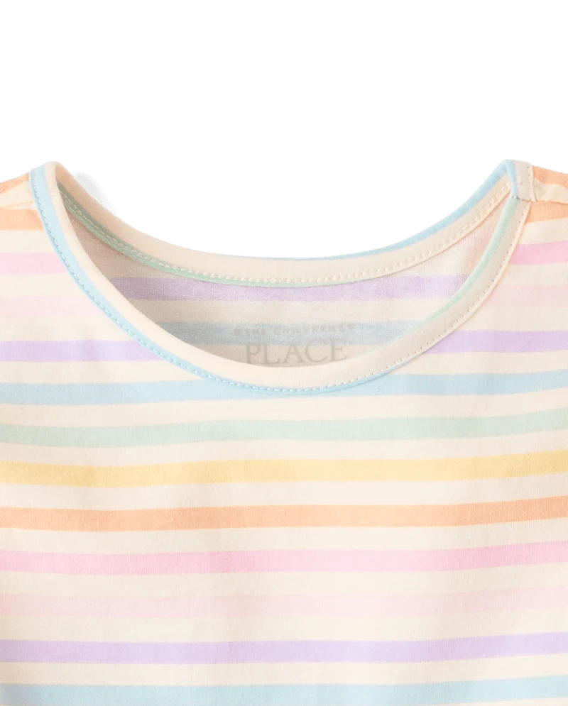 T-shirt à rayures arc-en-ciel pour petites filles