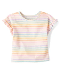 Toddler Girls Rainbow Striped Flutter Tee