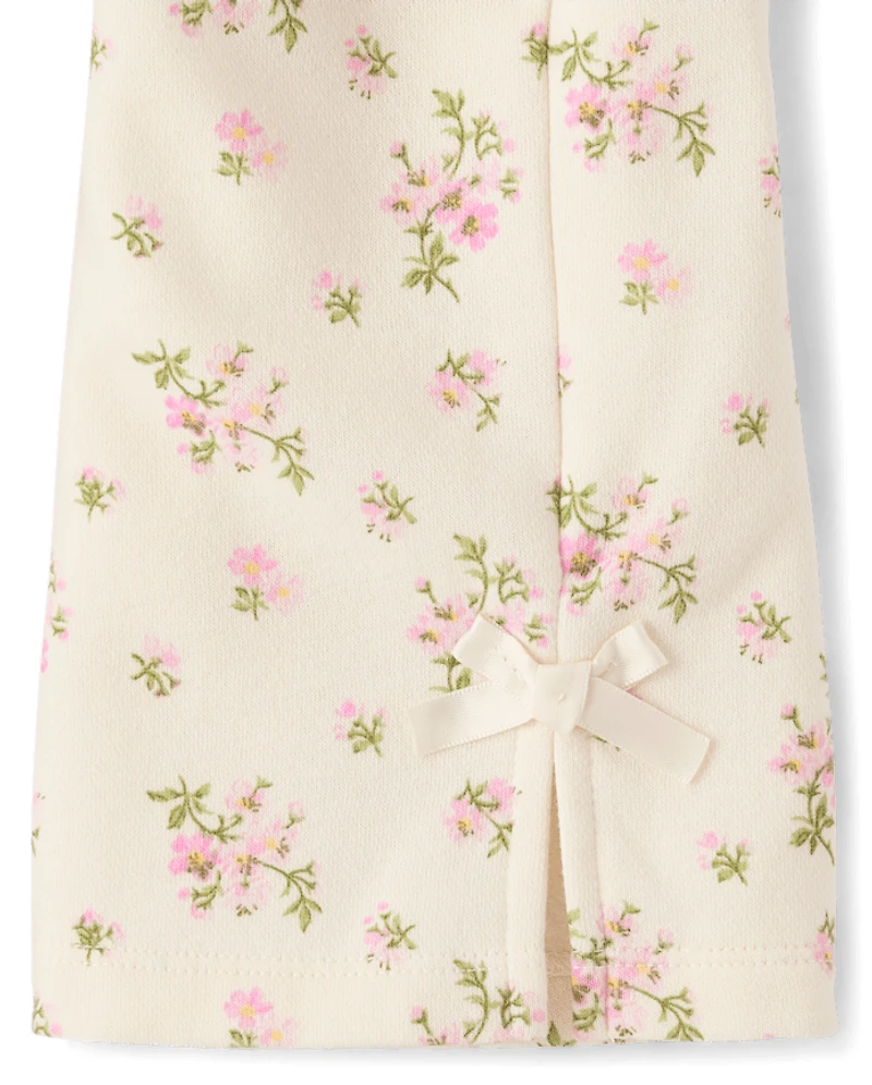 Toddler Girls Floral Bow Fleece Wide Leg Lounge Pants