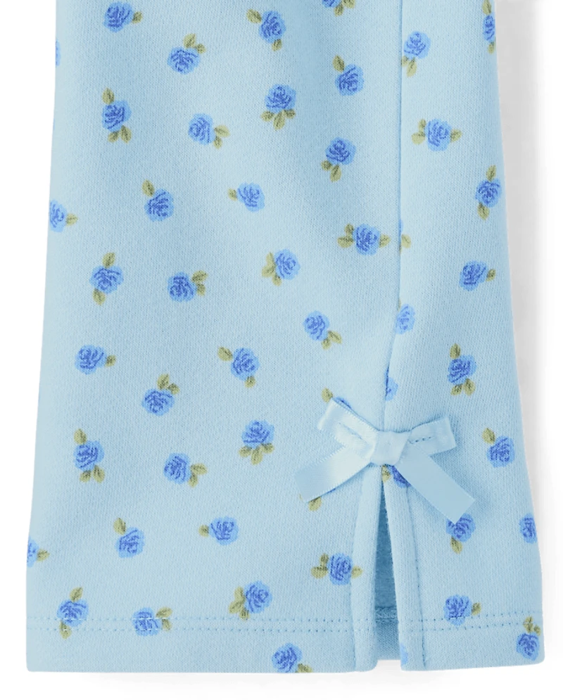 Toddler Girls Floral Bow Fleece Wide Leg Lounge Pants