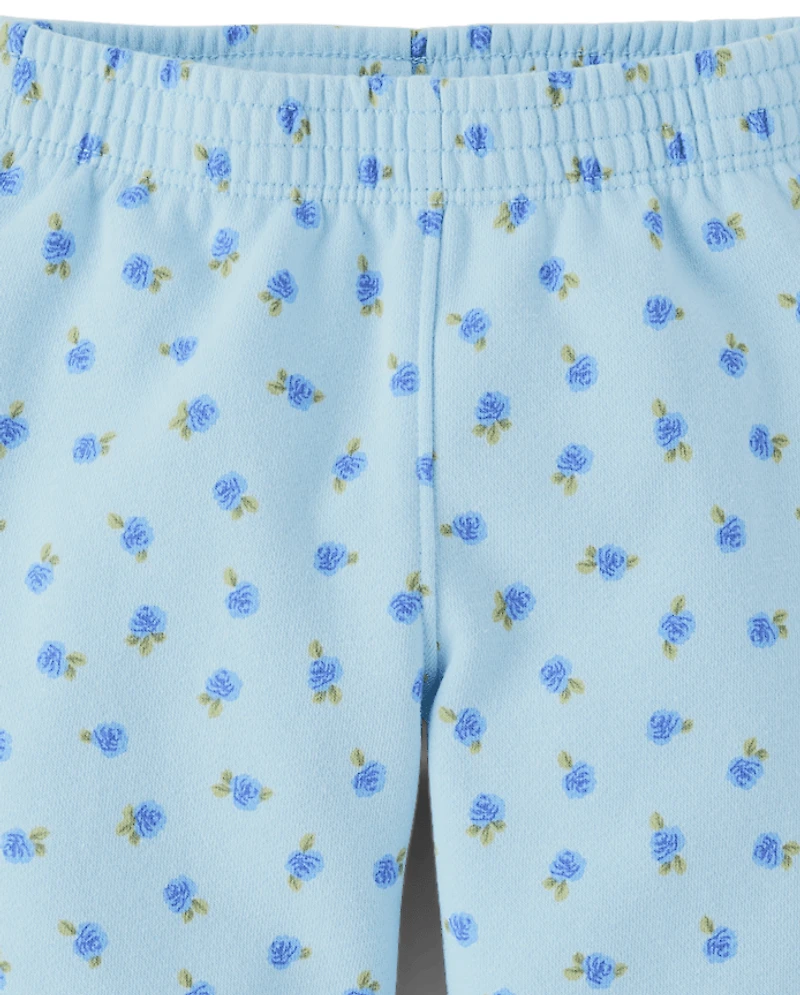 Toddler Girls Floral Bow Fleece Wide Leg Lounge Pants