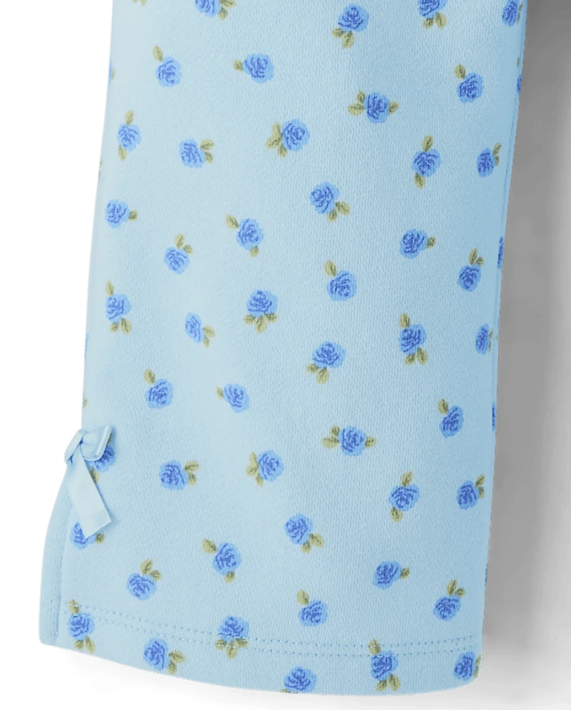 Toddler Girls Floral Bow Fleece Wide Leg Lounge Pants