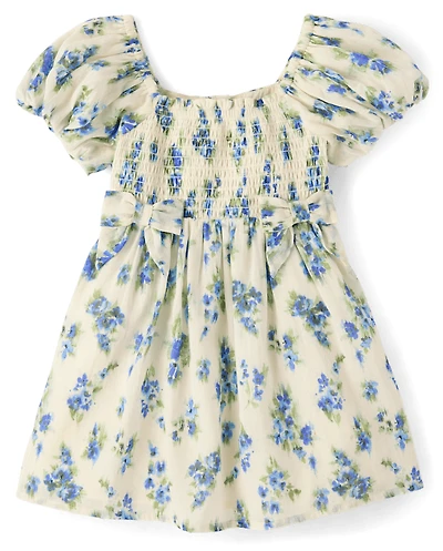 Toddler Girls Mommy And Me Floral Bow Smocked Dress