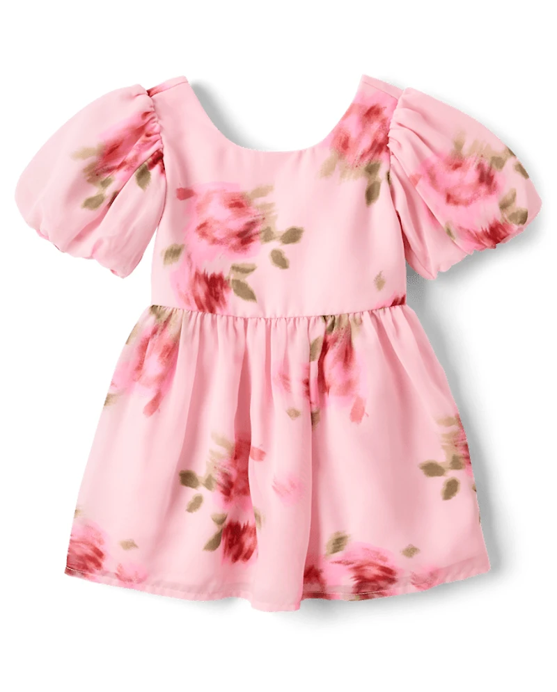Toddler Girls Floral Chiffon Fit And Flare Dress