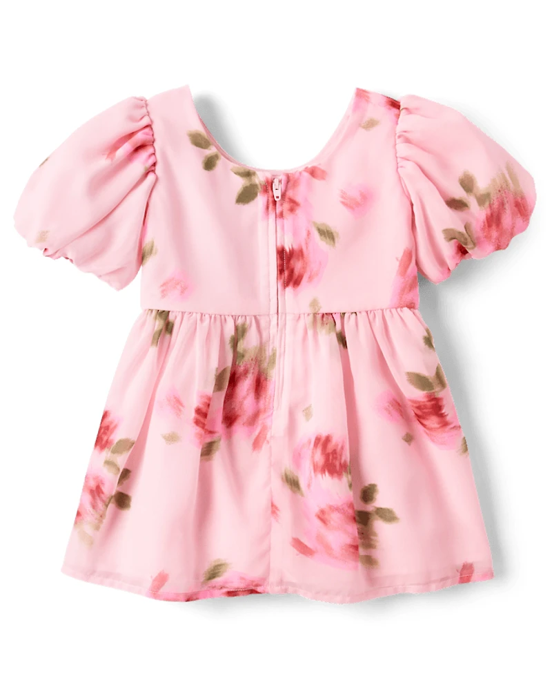 Robe cintrée et évasée en mousseline à fleurs pour petites filles