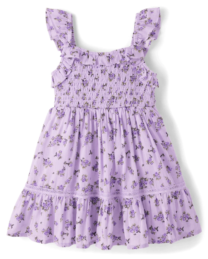 Baby And Toddler Girls Floral Textured Smocked Dress
