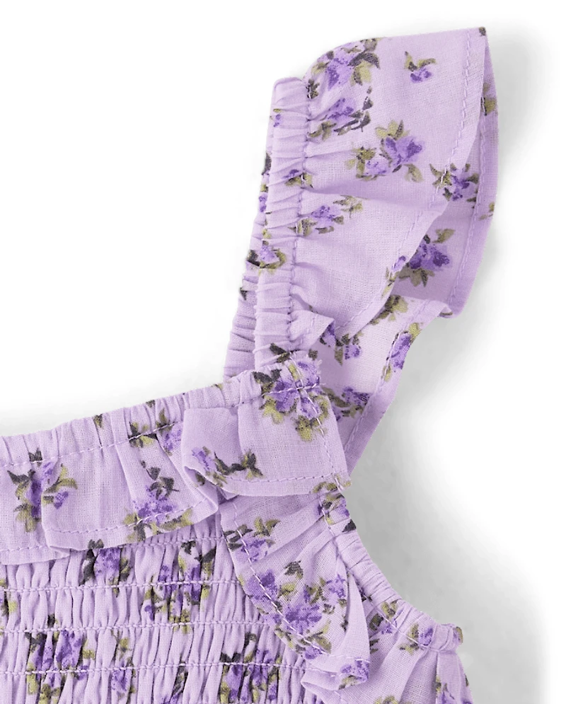 Robe à smocks texturée fleurs pour bébés et petites filles