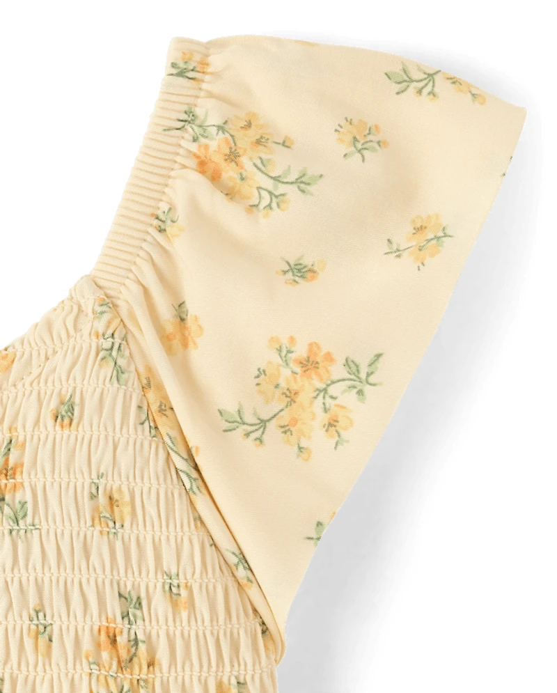 Toddler Girls Floral Smocked Flutter Dress