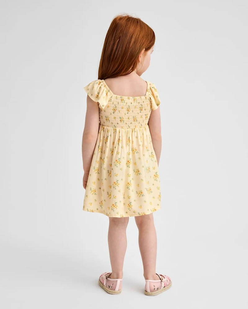 Toddler Girls Floral Smocked Flutter Dress