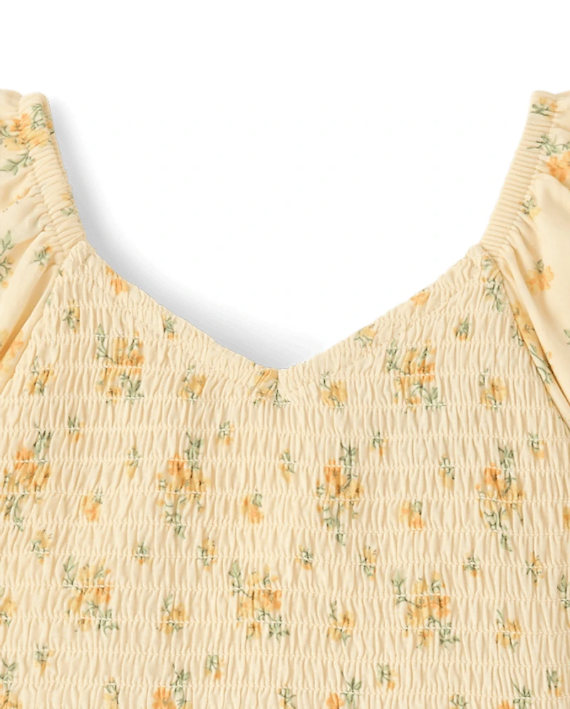 Toddler Girls Floral Smocked Flutter Dress