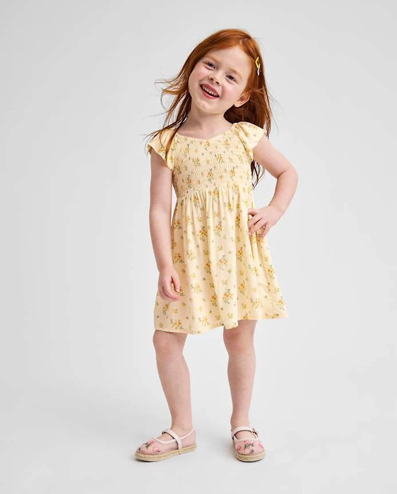 Toddler Girls Floral Smocked Flutter Dress
