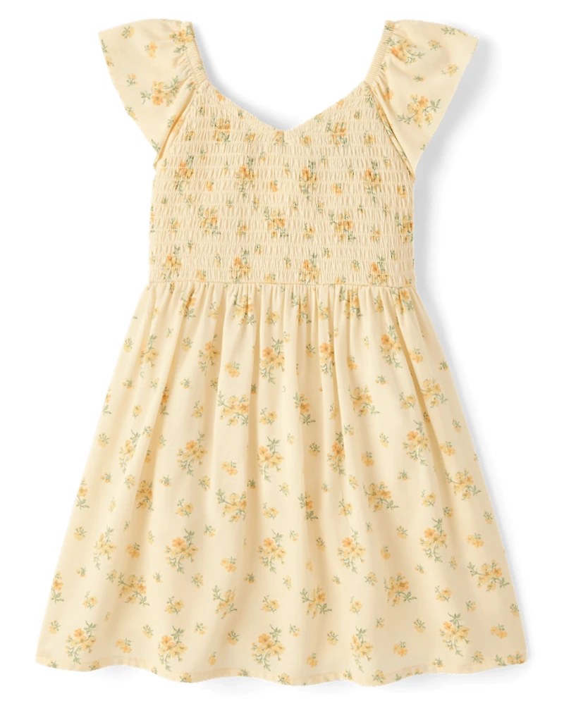 Robe à volants smockée fleurs pour petites filles