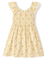 Robe à volants smockée fleurs pour petites filles