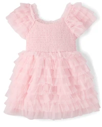 Baby And Toddler Girls Smocked Tulle Ruffle Dress